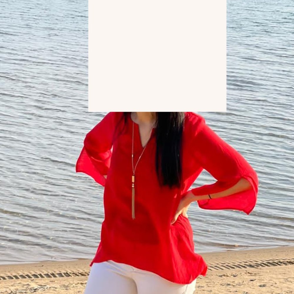 Charming Charlies: Bright Orange, V-Neck, Silky Blouse